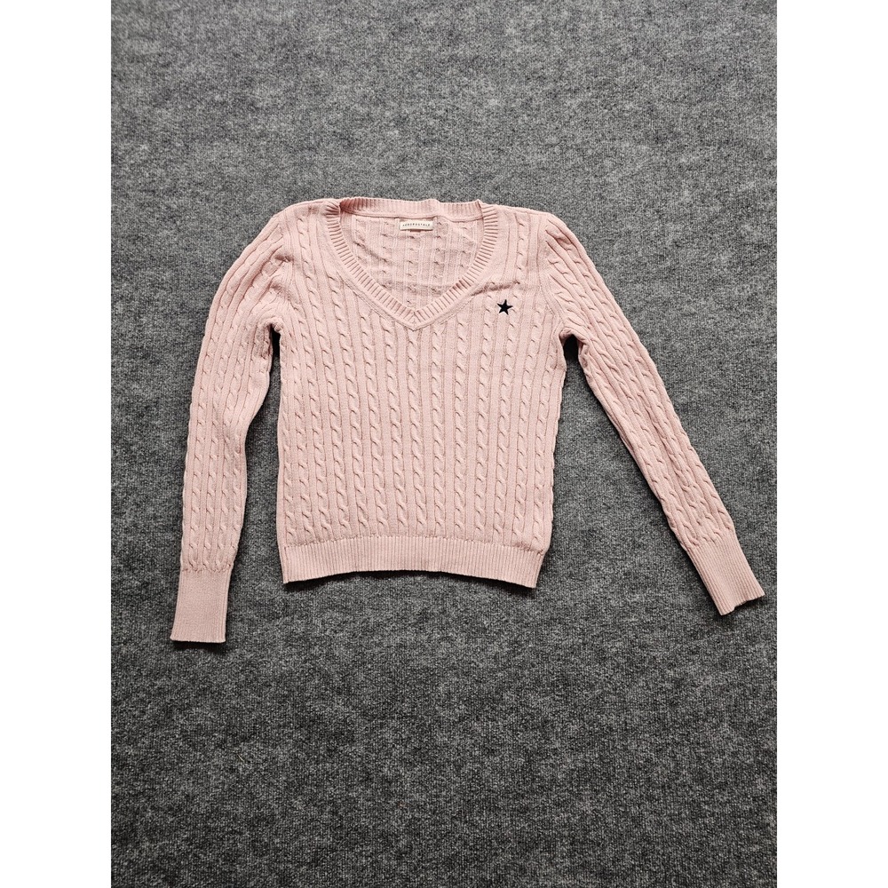 Aeropostale Sweater Pullover Pink Cable Knit V Neck Star Long Sleeve Cotton XL